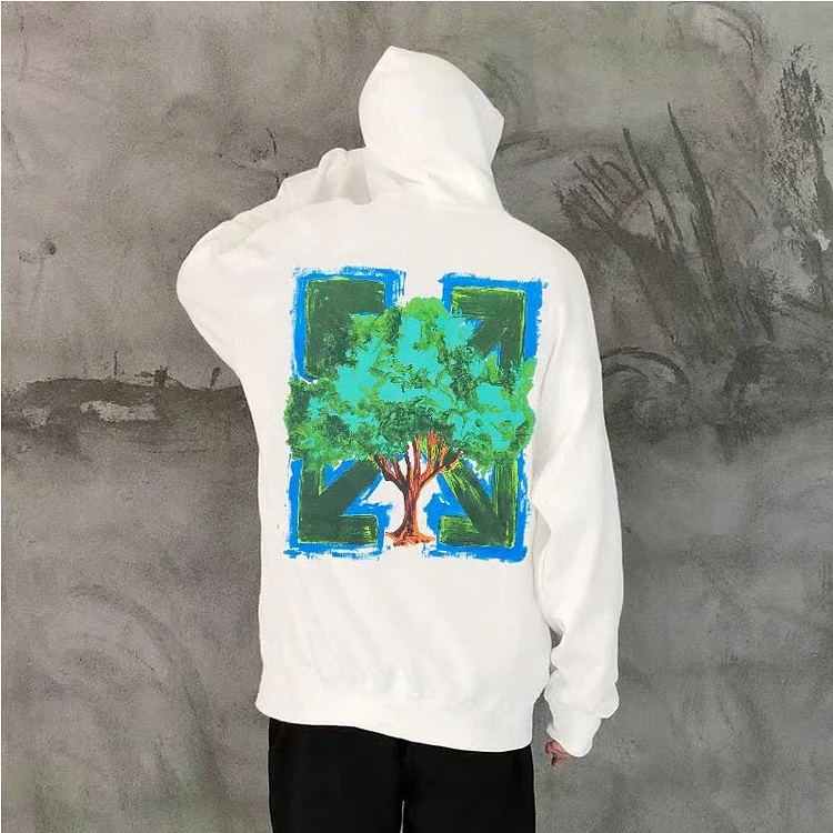 Off White Hoodie Autumn and Winter Men's and Women's Loose Graffiti Arrow Printed Hoodie Owt