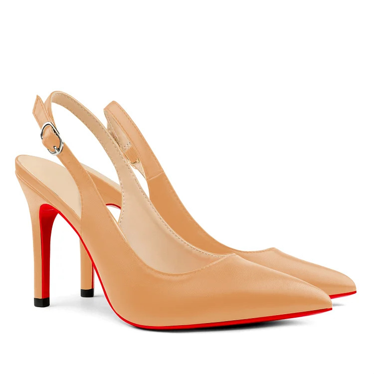 90mm Women's Pointed Toe Slingback Matte Heels Red Bottoms Pumps Comfortable Dress Shoes VOCOSI VOCOSI
