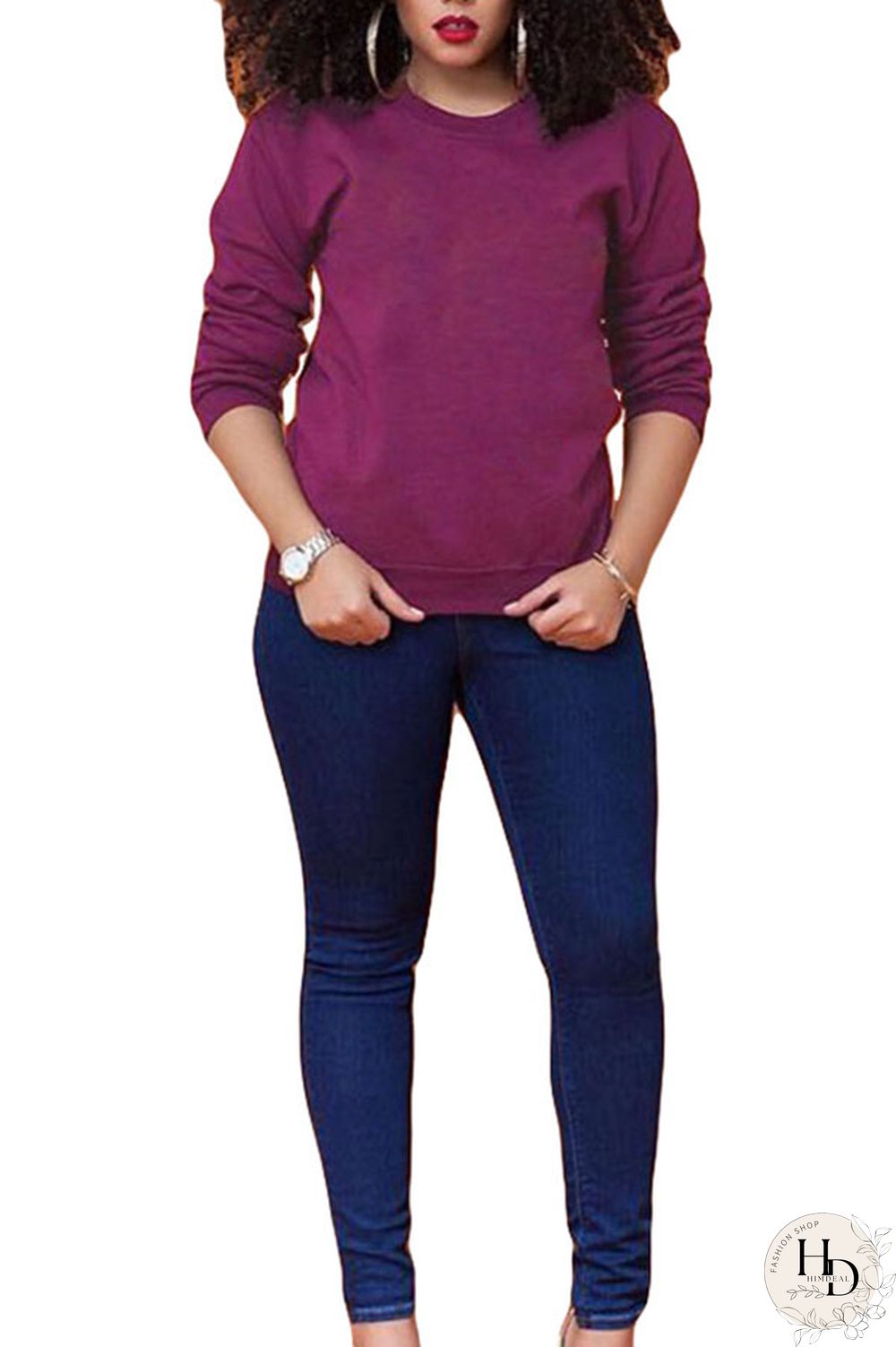 Orange Polyester O Neck Long Sleeve Solid Tops