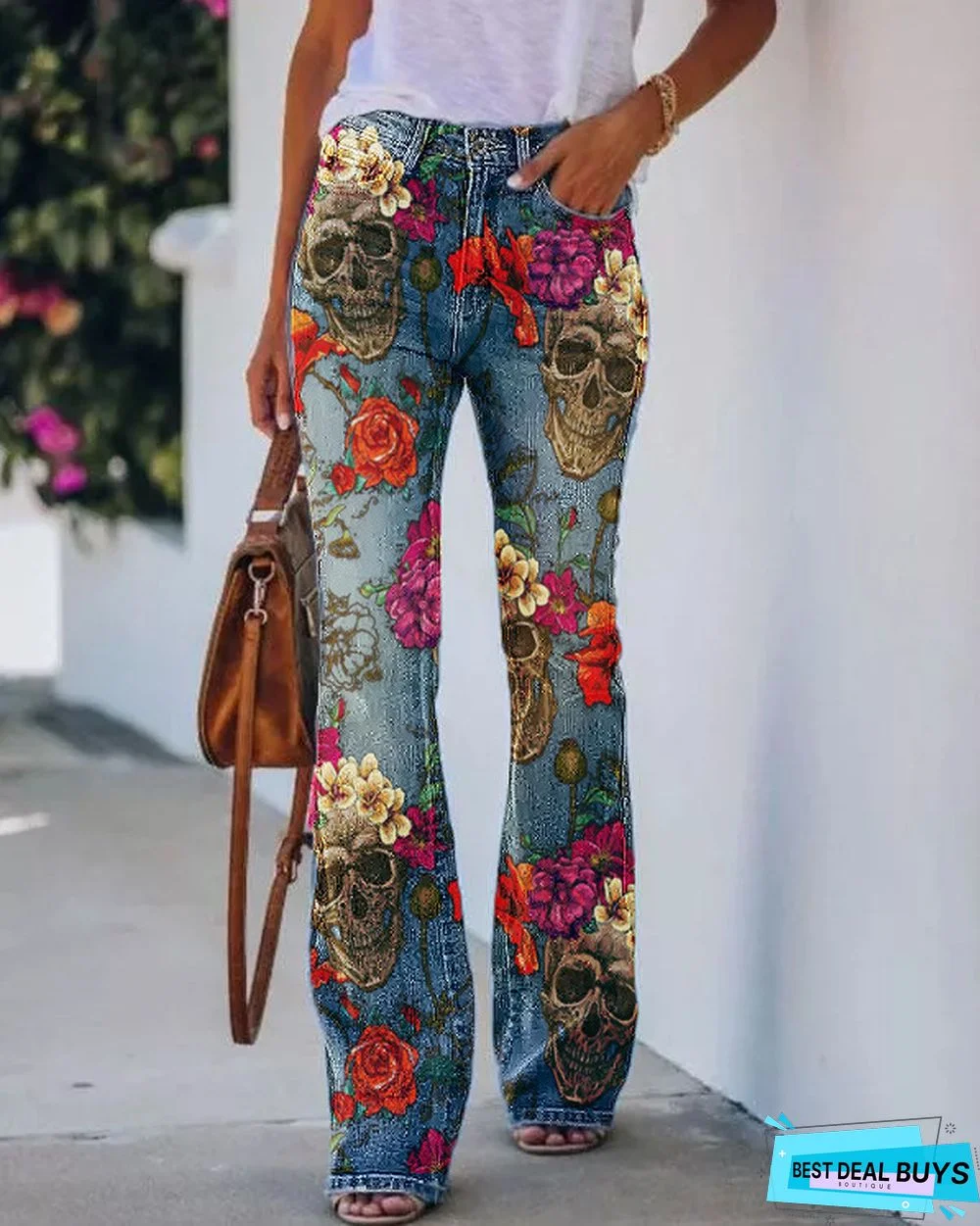 Women's  Casual  Solid Abstract Printed Loose Denim Trousers