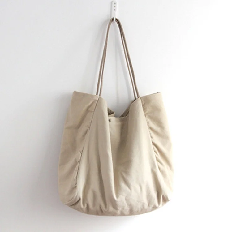 Canvas Solid Large Capacity Shoulder Bag Tote Bag