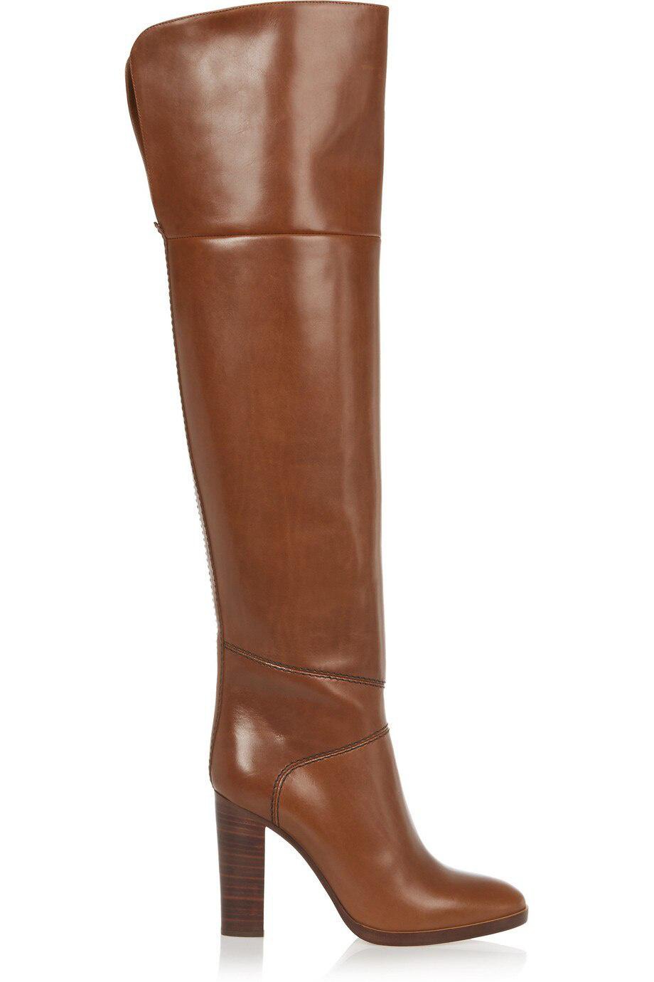 Women Round Toe Brown Over The Knee High Boots Ladies Chunky Heel Shoes High Heel Long Boots Plus Size