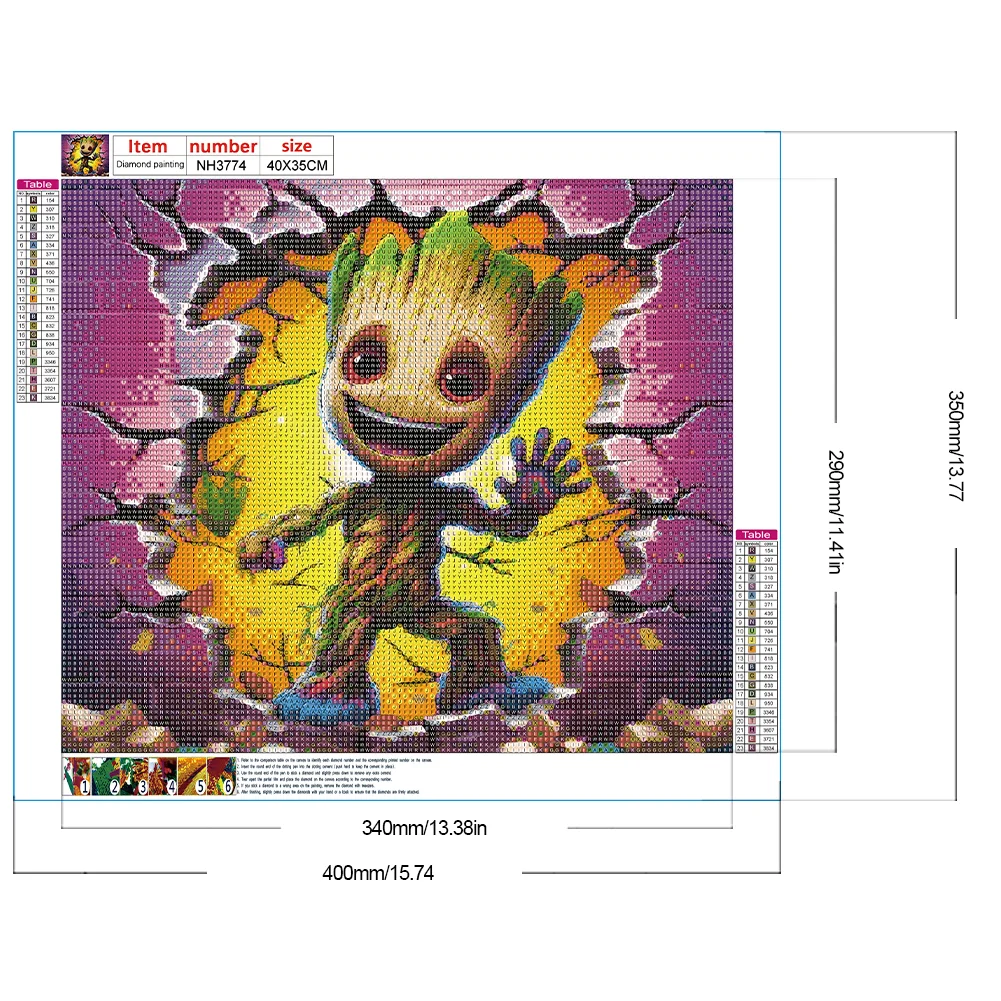 Diamond Painting - Full Round Drill - Groot Breaking Wall(Canvas|40*35cm)