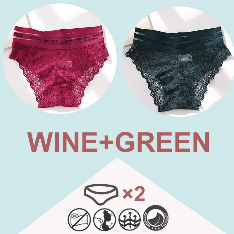 FINETOO 2PCS/Set High Waist Women Panties Sexy Lace Underwear Woman Lace Pantys Mesh Floral Lingerie Female Seamless Briefs L-XL