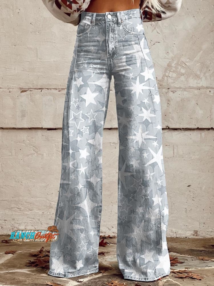 Women’s Undertone Stars Print Casual Wide Leg Pants Multicolor / S