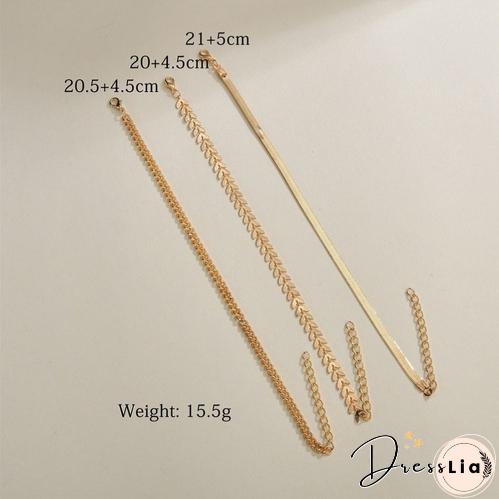 3Pcs Vintage Boho Minimalist Leaves Anklets Ladies Beach Party Ankle Bracelet
