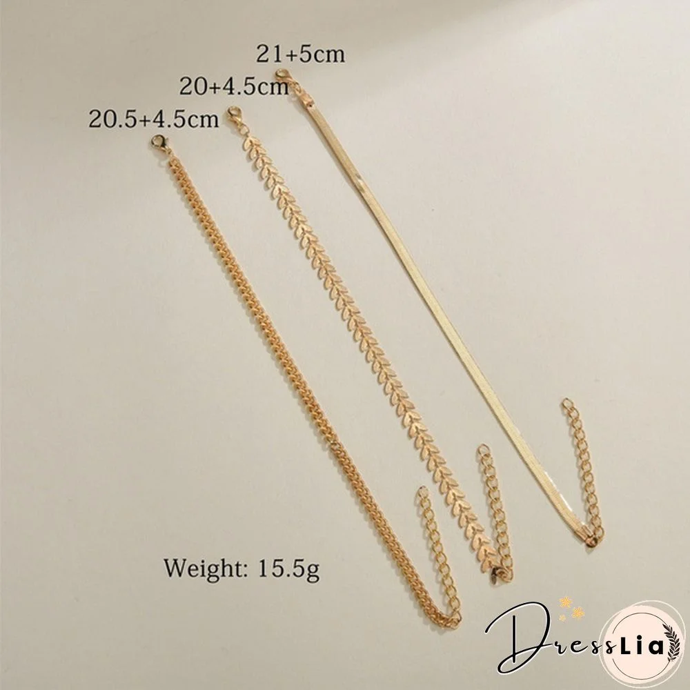 3Pcs Vintage Boho Minimalist Leaves Anklets Ladies Beach Party Ankle Bracelet
