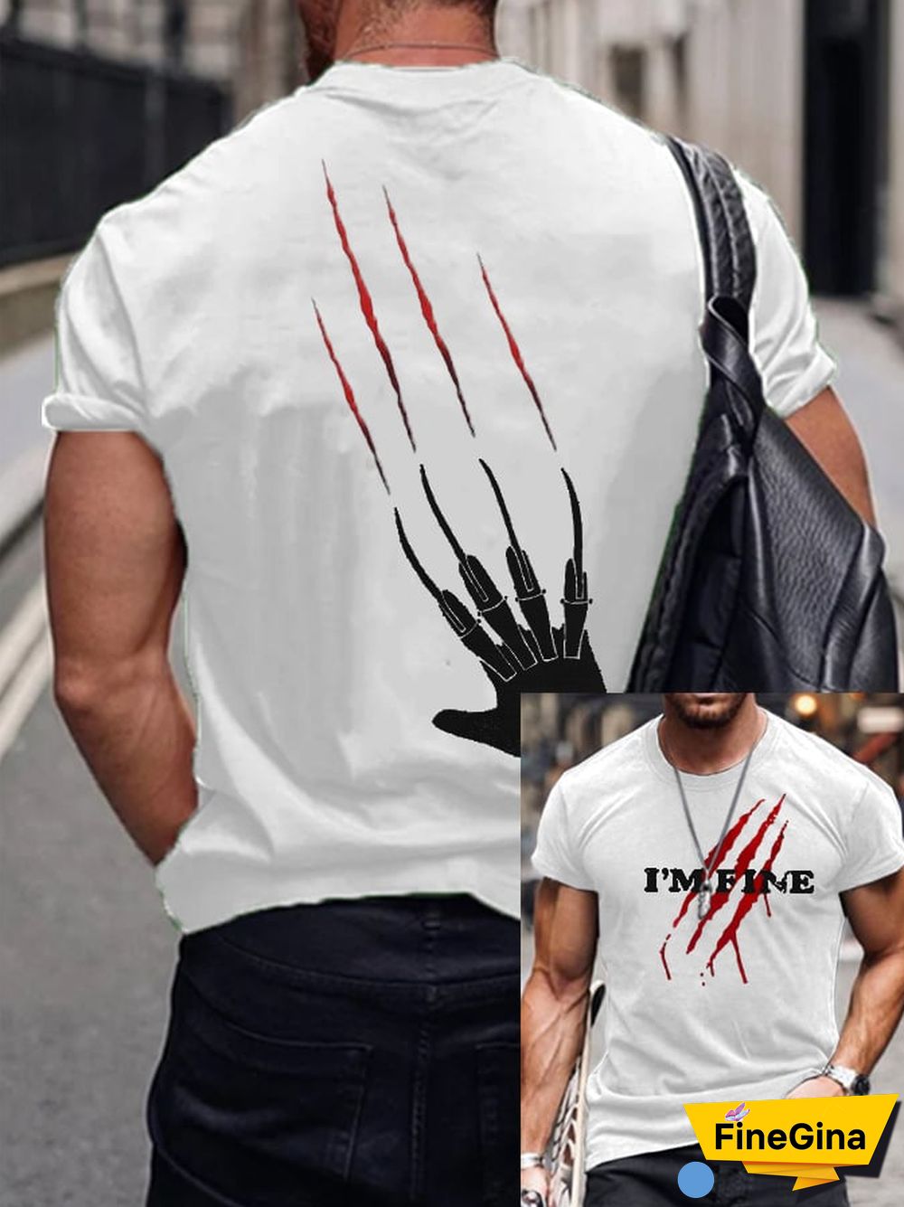 Men'S I'm Fine Bloody Halloween Print Casual T-Shrit