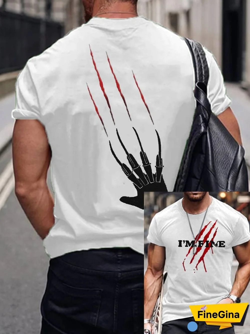 Men'S I'm Fine Bloody Halloween Print Casual T-Shrit