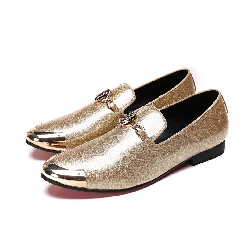 VCSHOES Men Shoes Casual Leather Loafers Shoes Men Metal Cap Toe Driving Moccasins Flats US6-12