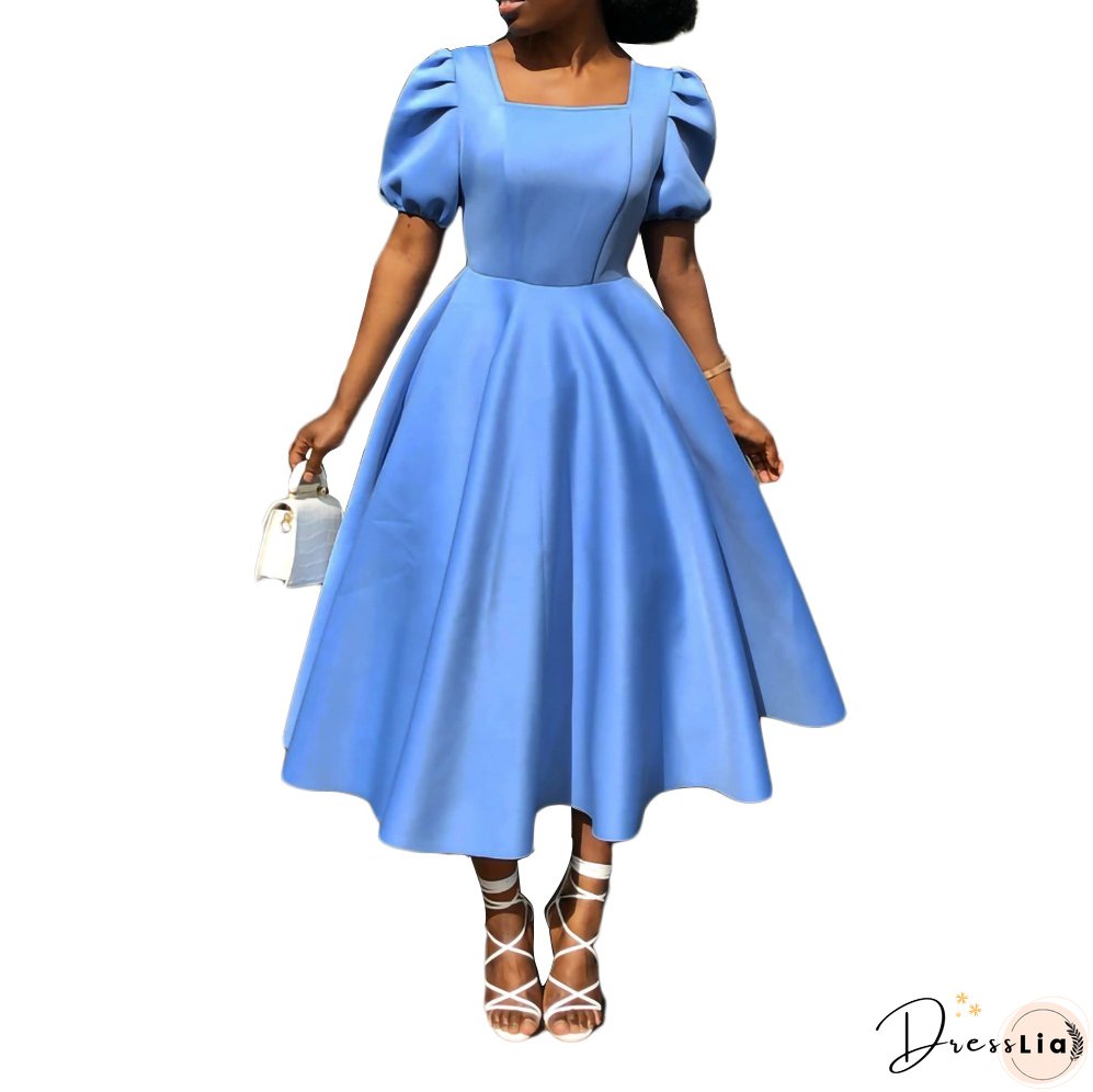 Women's Summer Short Sleeve Pleated Solid Color Large Skirt Party Dress Dress