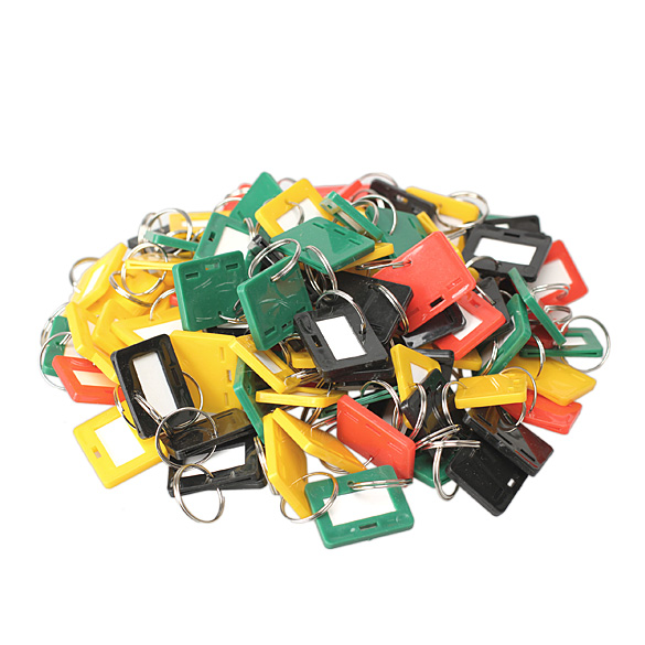 

100Pcs Plastic Keychain Key Tags 5 Style Id Label Name Key Tags Split Ring, 501 Original