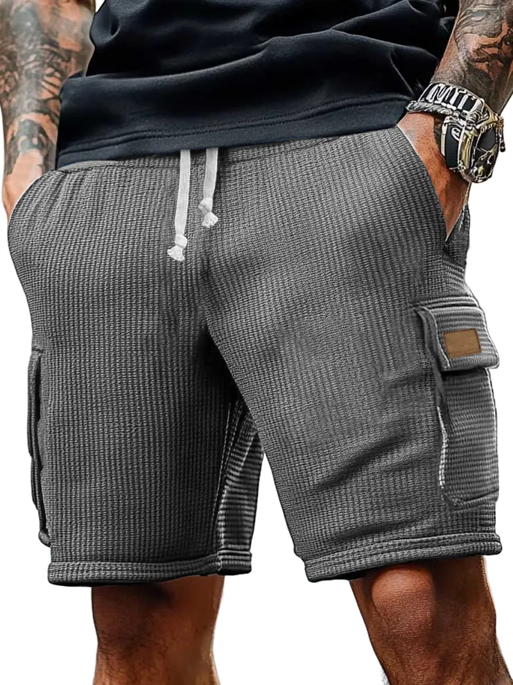 Men's Cargo Retro Multi-pocket Casual Waffle Logo Shorts-Customized products