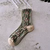 Unique Vintage Flower Design 3D Jacquard 10 Pairs Women Cotton Socks
