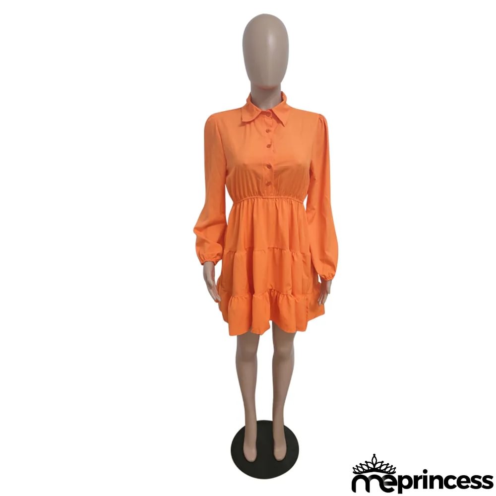 Women Casual Autumn Turndown Collar Dress