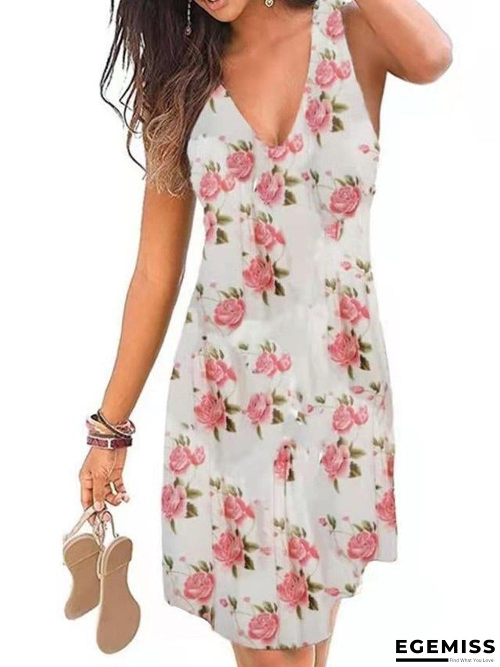Spring/Summer  New Women's Sexy V-Neck Print Dress | EGEMISS