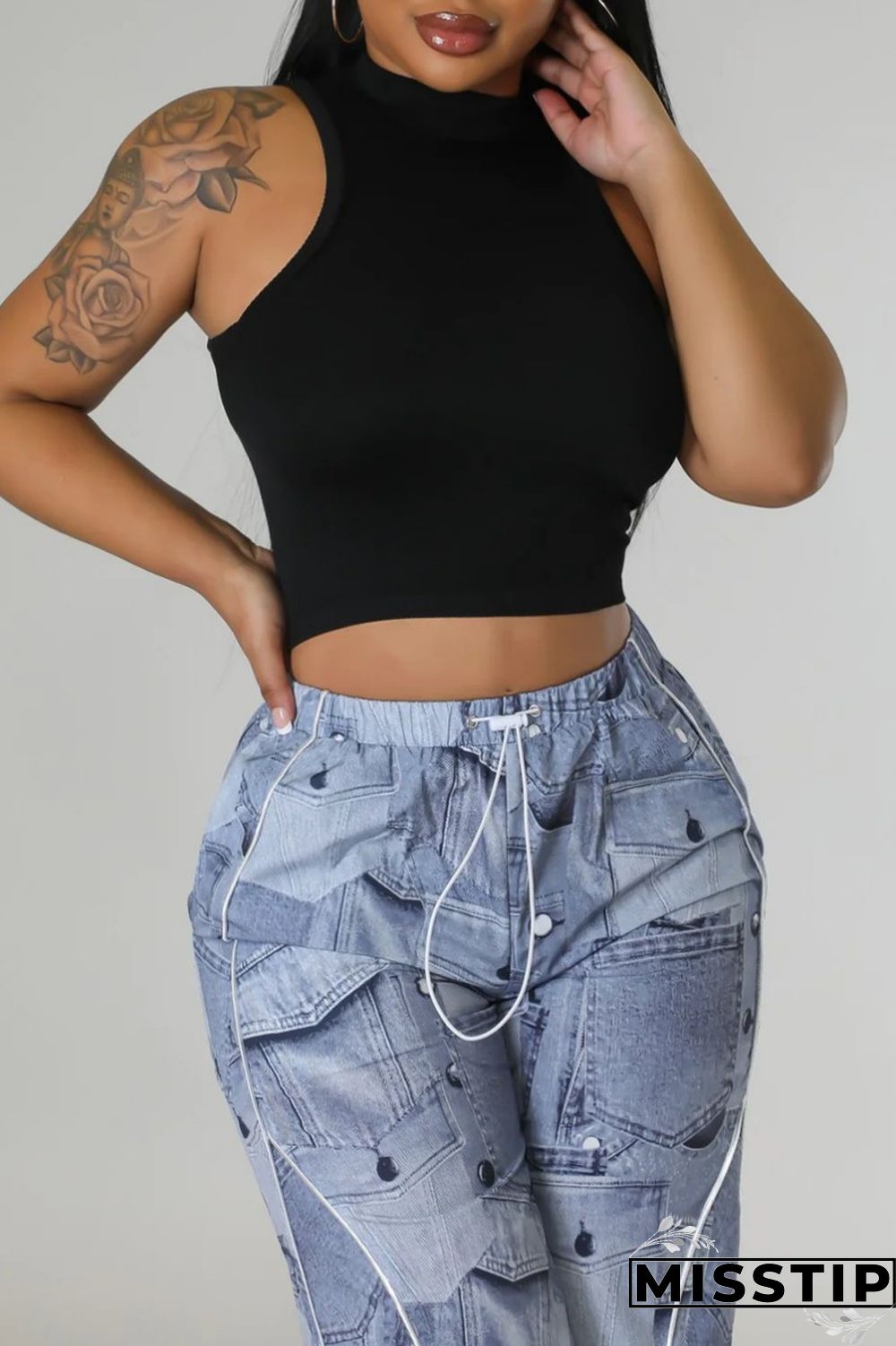 Black Casual Solid Basic Half A Turtleneck Tops