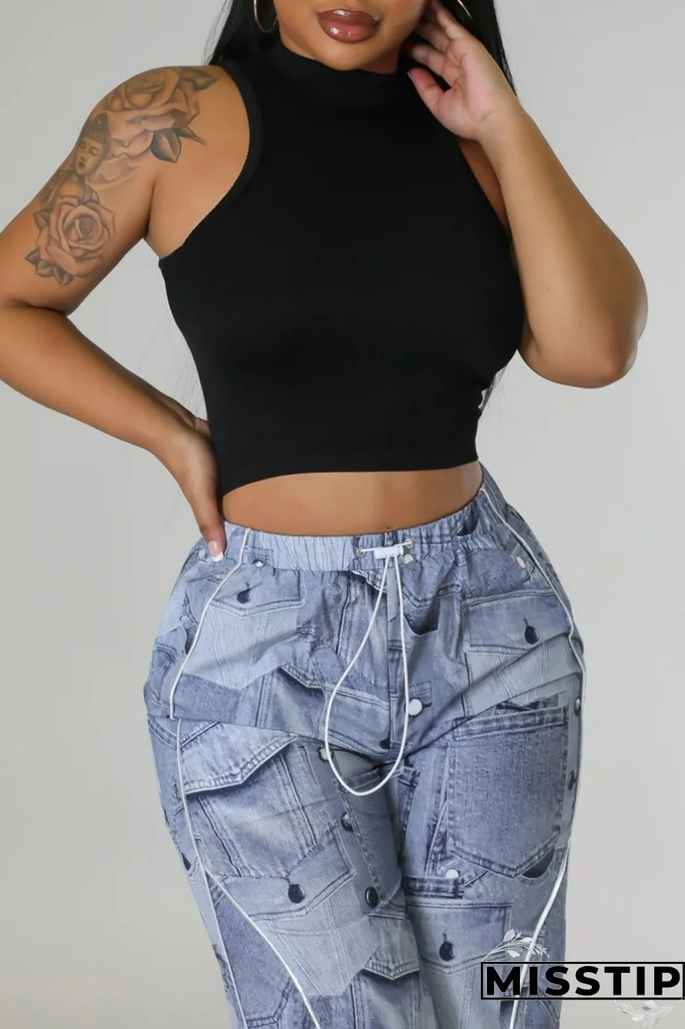 Black Casual Solid Basic Half A Turtleneck Tops