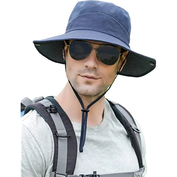 Mens Womens Sun Hat Wide Brim Breathable Mesh UPF 50+ Waterproof Fishing Hat Safari Hat Foldable Boonie Cap A-khaki
