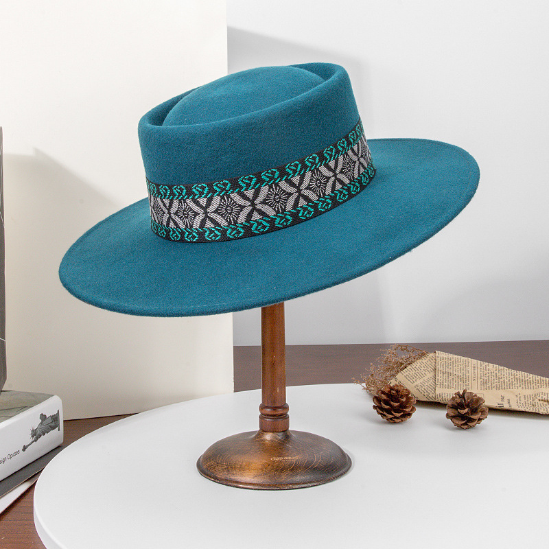 New wool flat-top hat, French retro style hat