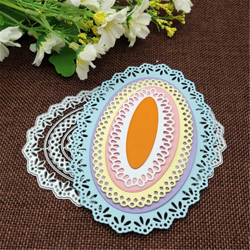 6pcs/set Oval Circle Scallop Fram Metal Cutting Dies for DIY Scrapbooking Album Paper Cards Decorative Crafts Embossing Die Cuts