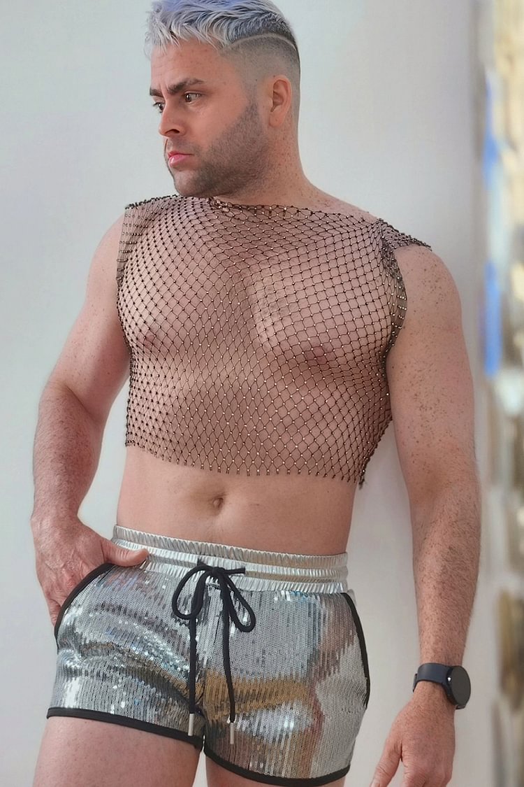 Ciciful Men's Sequin Metallic Patchwork Festival Silver Shorts [Pre-Order]