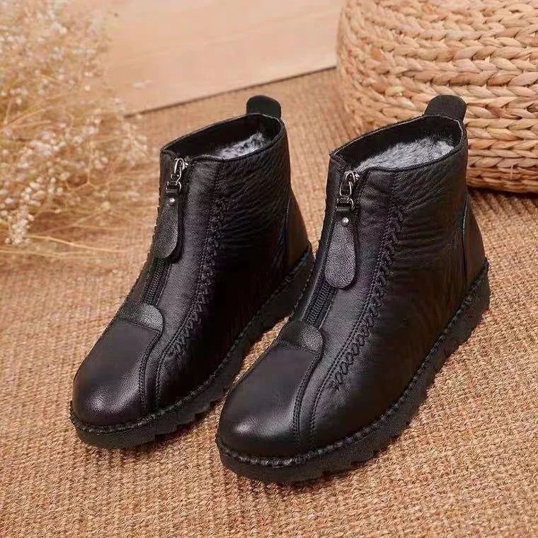 Women Round Toe Rubber Solid Side Zipper Casual Boots