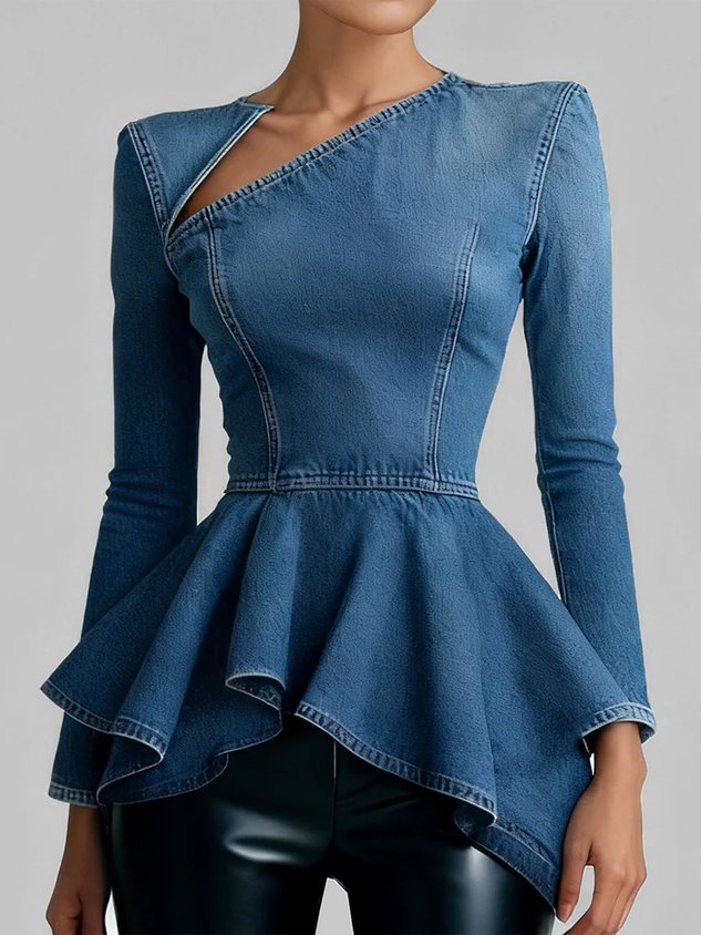 Denim Urban Plain Asymmetric Top mysite idetrend