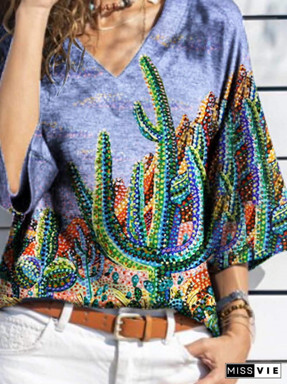 Casual V Neck Cotton Short Sleeve T-shirt