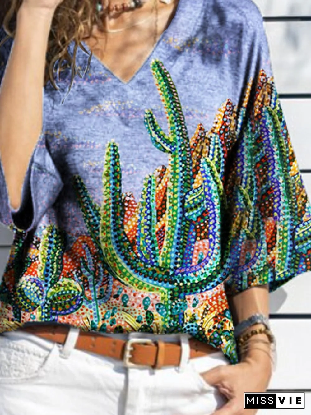 Casual V Neck Cotton Short Sleeve T-shirt