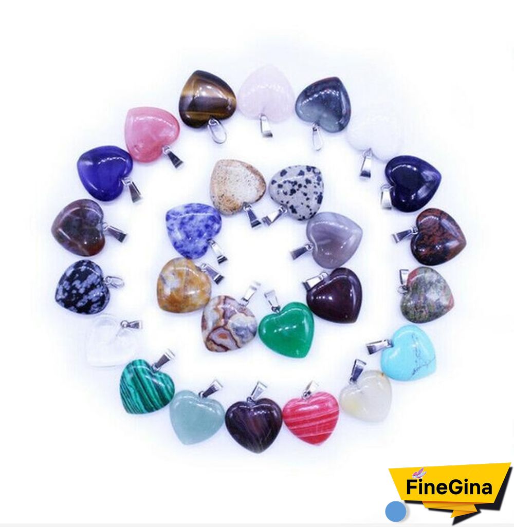 20Pcs/Lots Natural Gem Stone Love Heart Pendant Natural Crystal Stone Heart Shaped For Necklace Reiki Healing Women