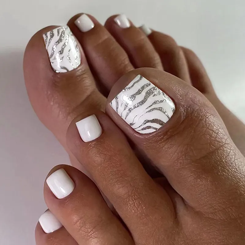 Churchf Churchf Girl Foot Leopard Print Nail Fashion Silver Gray White Flash Pink Foot Nails Fake Nails Removable Beauty Nail Piece