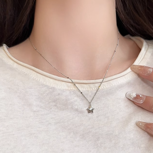 Silver Five-Pointed Star Pendant Necklace Clavicle Chain