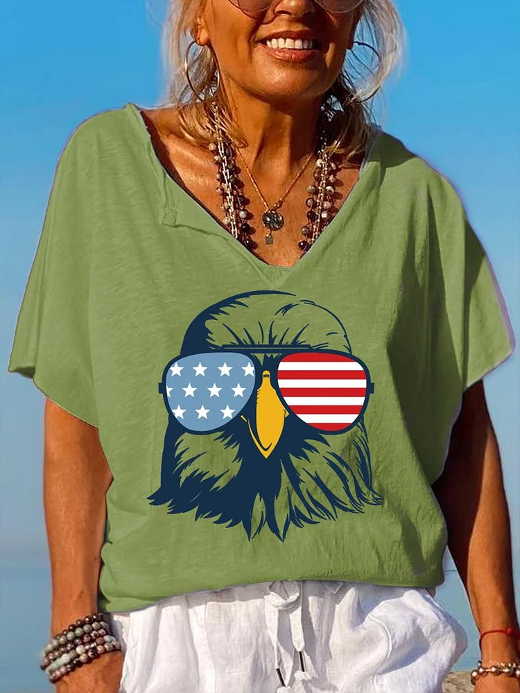 American Independence Day V Neck T-shirt-JR00391-JR00391