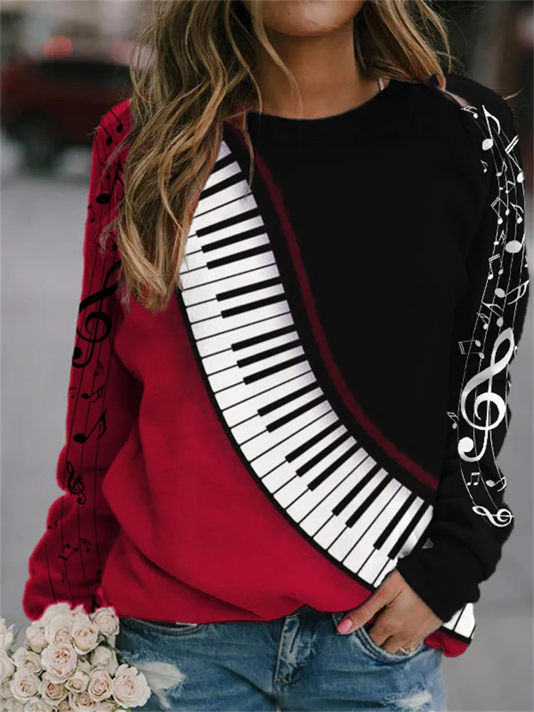 Music Notes Piano Keys Contrast Color Sweatshirt