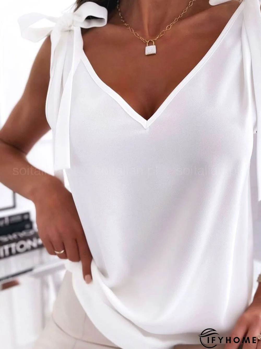 Off Shoulder Cold Shoulder V Neck Cotton-Blend Top | IFYHOME
