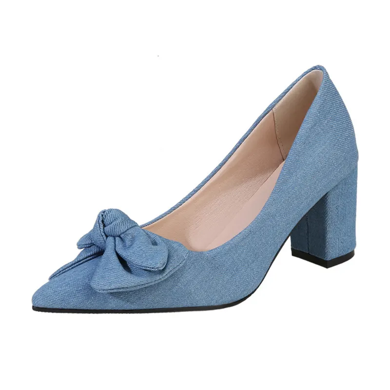 Breakj Breakj High Heels Ladies Fashion Single Shoes Coarse Heel Small Fragrant Wind New Bow Large Size Shoes 35-42