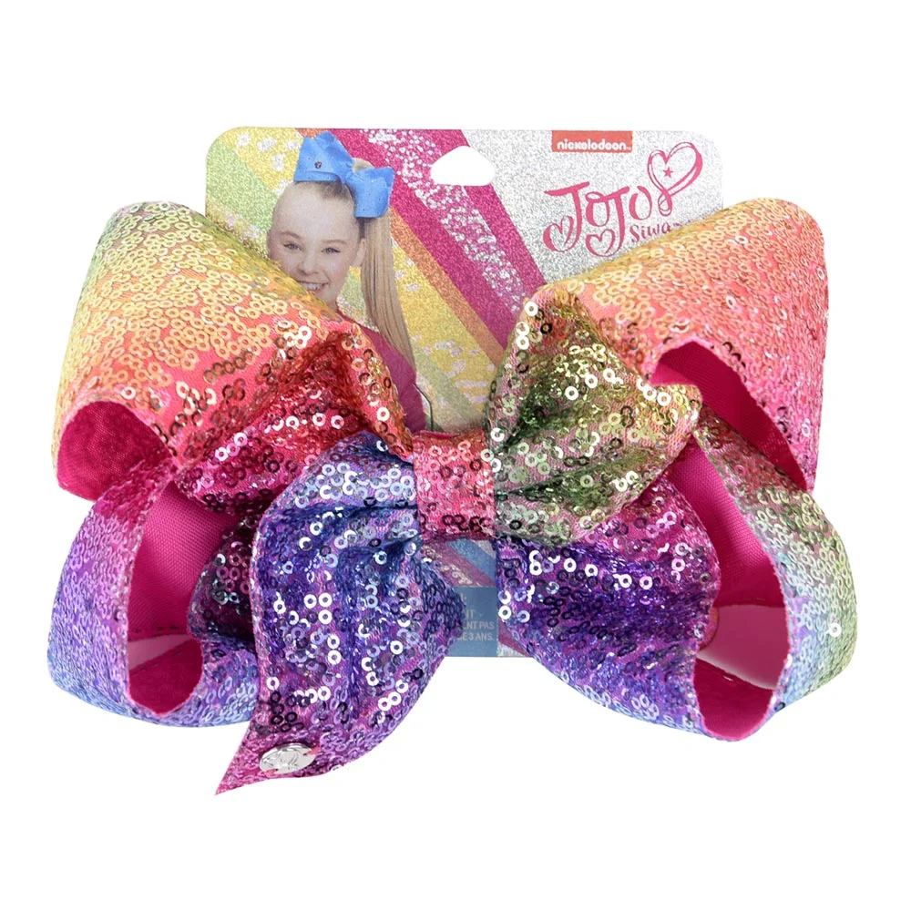 8" Sequin Rainbow JoJo siwa Bow With Hair Clip For Girls Kids Handmade Boutique Knot Jumbo Hair Bow Hairgrips Hair Accessories