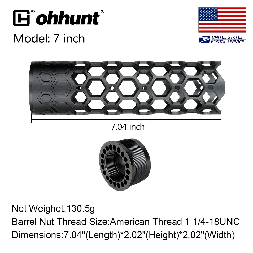 ohhunt ® AR15 Free Float Hexagon Handguard 7'' 9''  12'' 15'' Length Wholesale