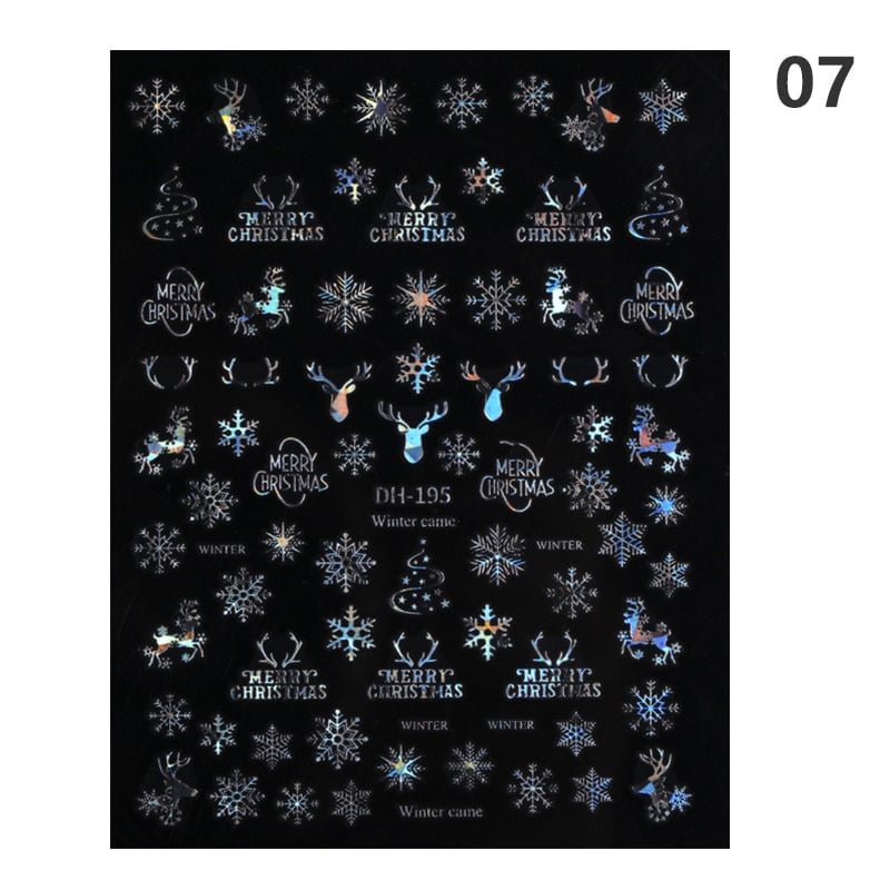 2021 NEW Christmas Slider Nail Art Water Decals Decoration Snowflake Nail Art Sticker DIY Manicures Water Transfer Foil Xmas Gif