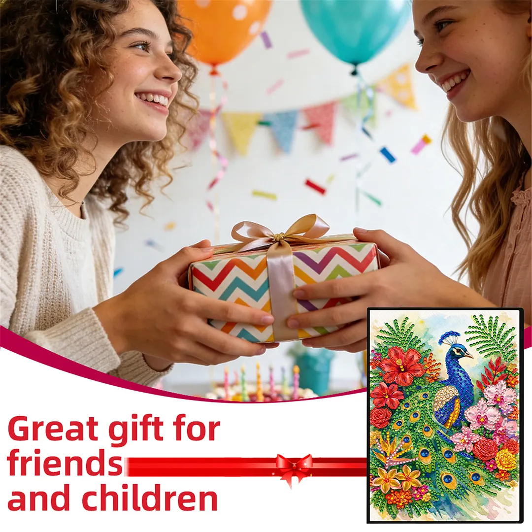 DIY Flower Diamond Painting Journals Notebooks 50 Pages A5 No Lines Special Shaped Diamond Art Kits for Beginners Craft Lovers and Artists (Peacock and Flowers)