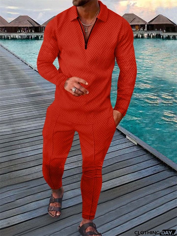 Spring Holiday Men's Lapel Quarter-Zip Pullover Fashion Sets