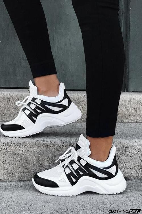 Chunky Mesh Two Tone Lace Up Sneakers