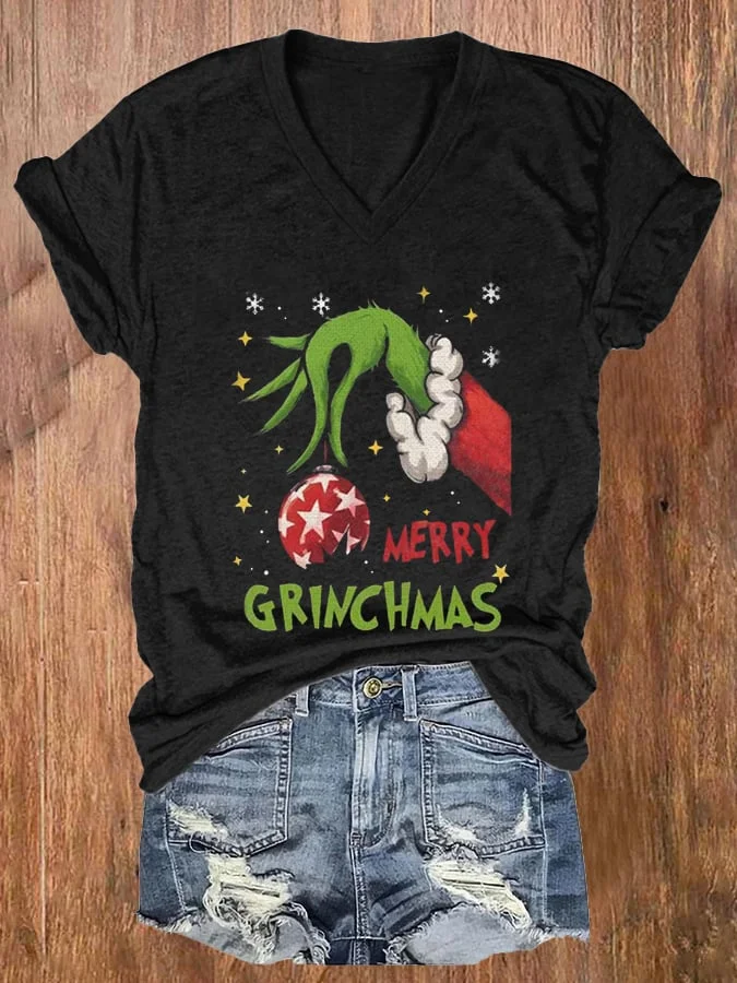 Women's Merry Chrismas Printed Short Sleeve Casual T-Shirt