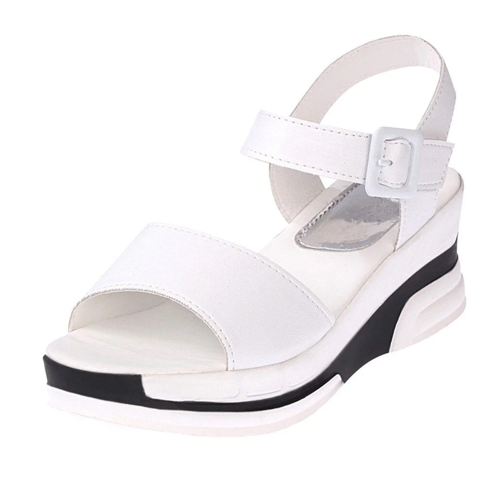 2021 Leather Platform Sandals Women Summer Women's Chunky Shoes Fashion Buckle Thick Soled Casual Woman Beach Sandal