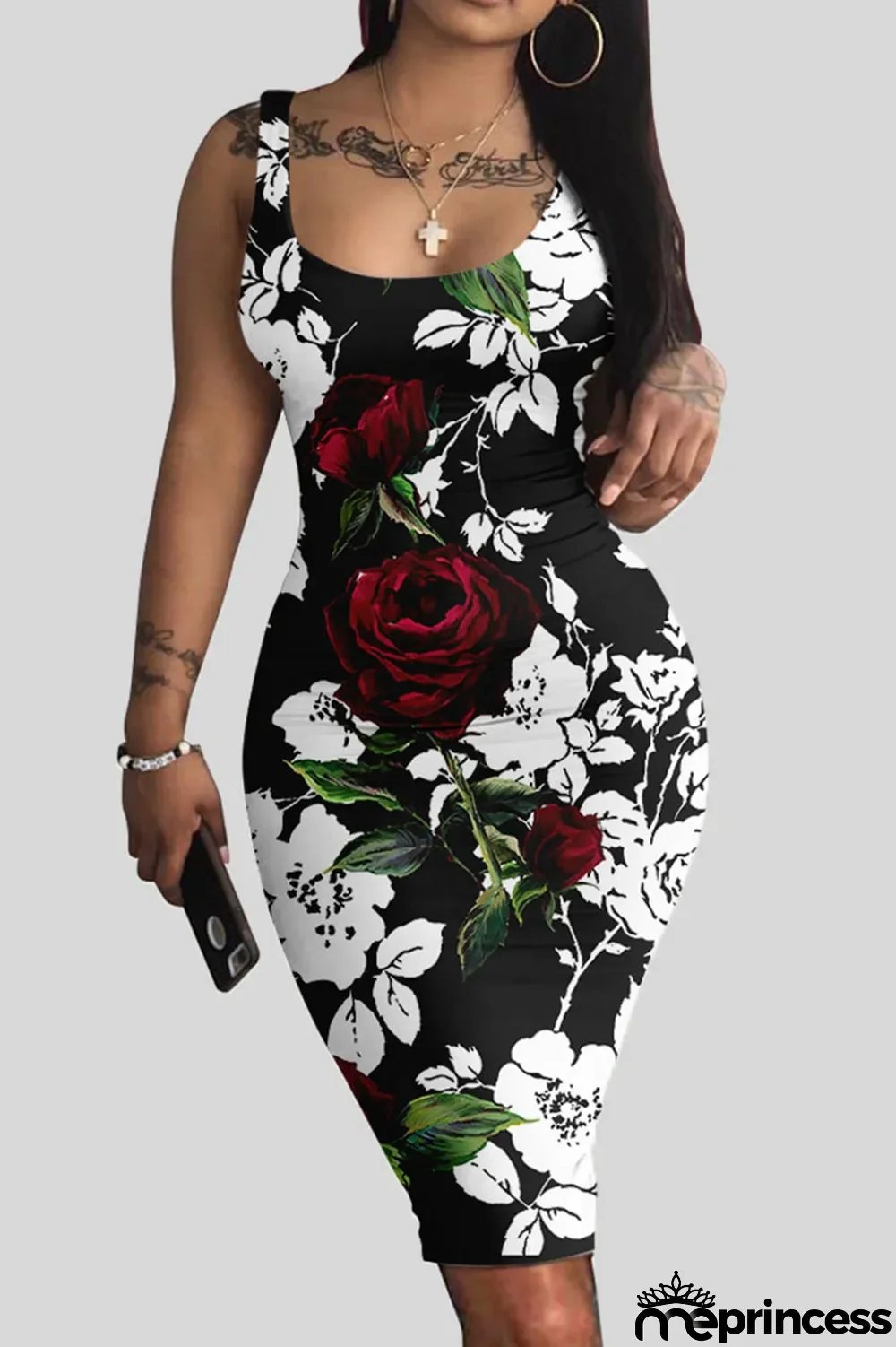 White Casual Print Patchwork U Neck Vest Dress Dresses