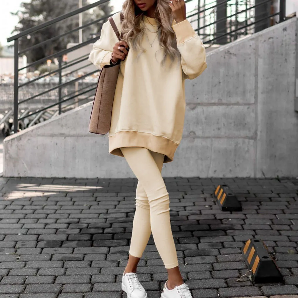 Brownm Brownm Women's Loose Round Collar Sports Fashion Long Sleeve Hoodie Winter Wear Women's A Set