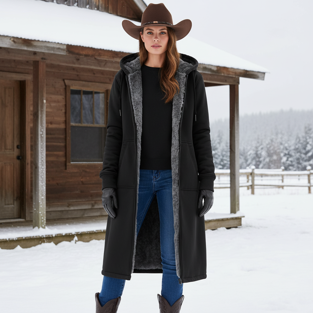 Women's Vintage Fleece Pocket Full Zip Long Sleeve Hoodie Long Coat