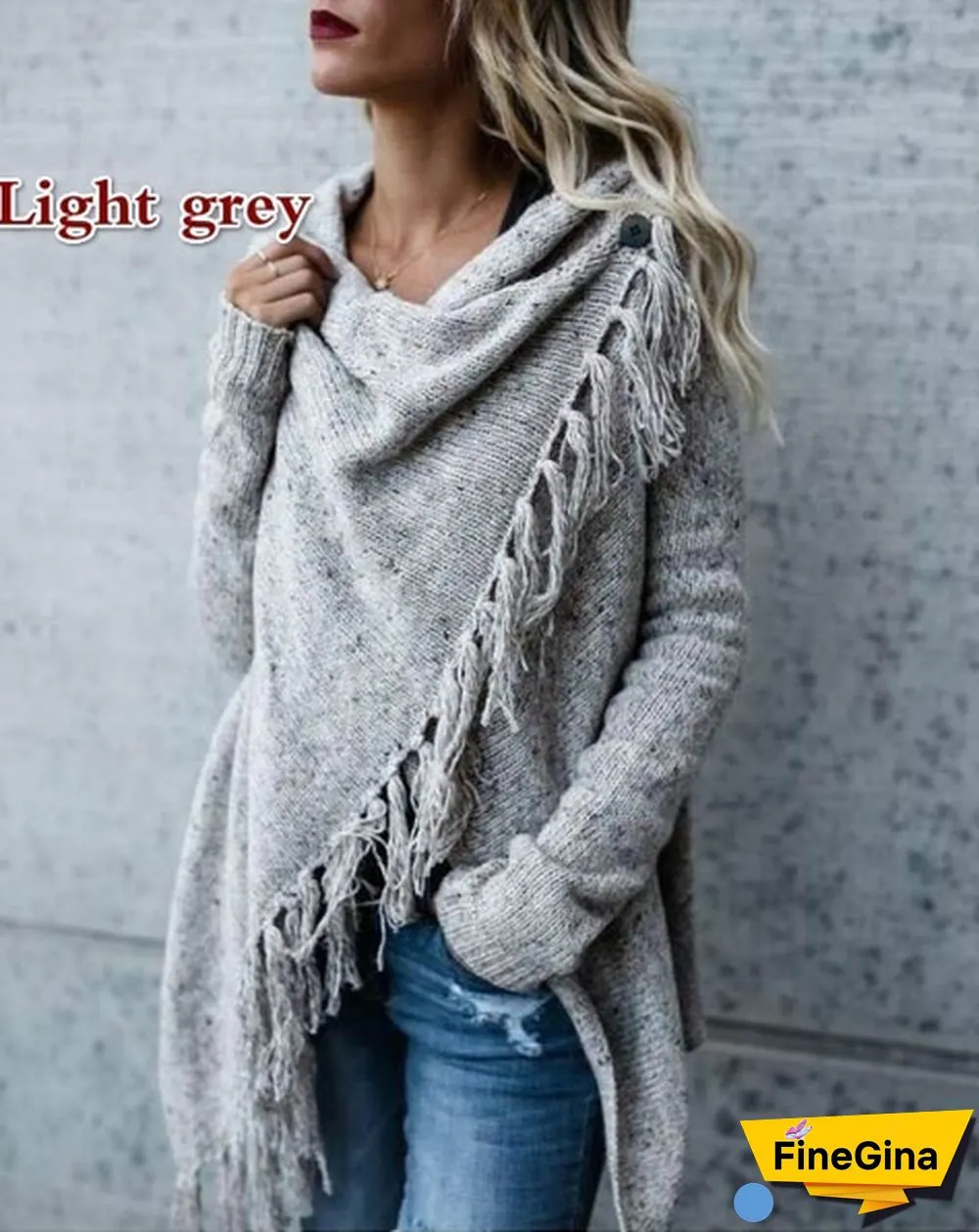 Fashion Women's Speckled Shawl Fringe Cardigan Knited Tassels Slash Sweater Coat Outwear