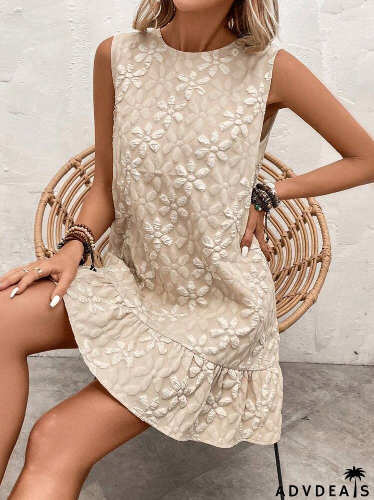 Jacquard Ruffle Hem Smock Dress